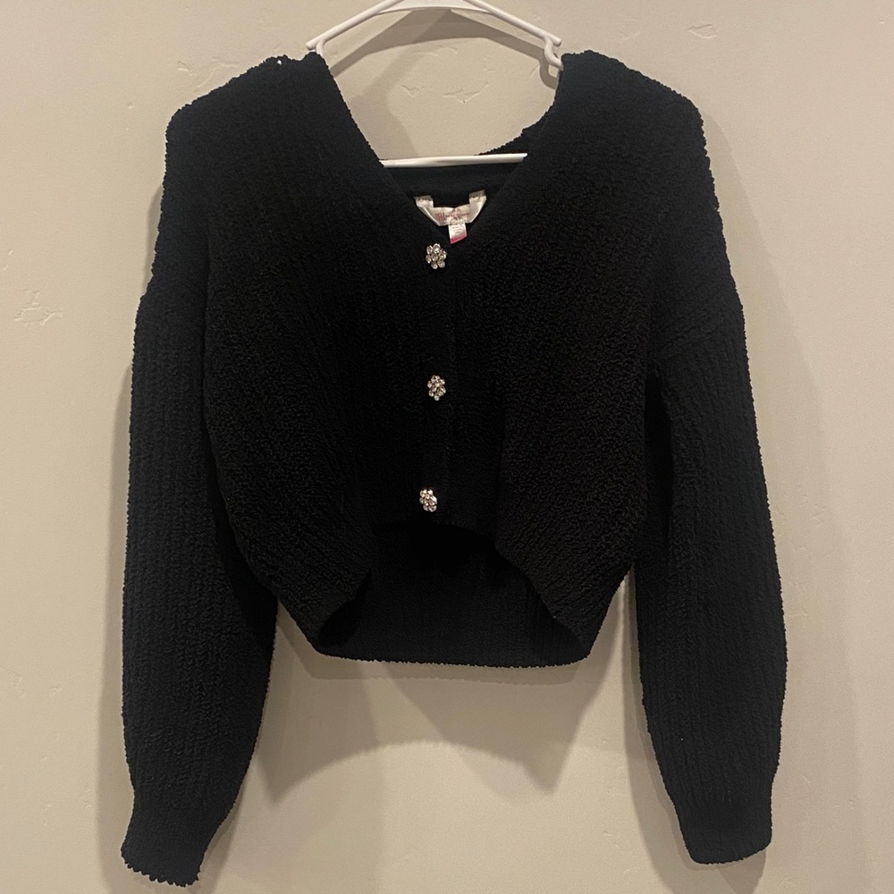 No Boundaries Black Cardigan with Decorative Buttons